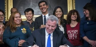 NYC MAYOR DE BLASIO SIGNS SAFE STREETS BILL INTO LAW