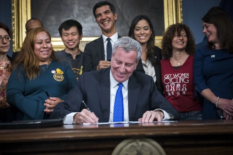 NYC MAYOR DE BLASIO SIGNS SAFE STREETS BILL INTO LAW